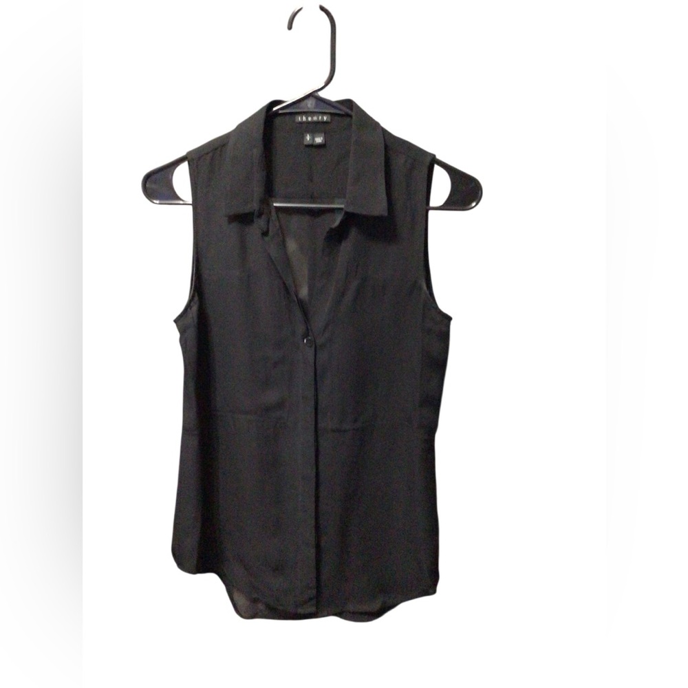 Theory Black Collared Sleeveless Top